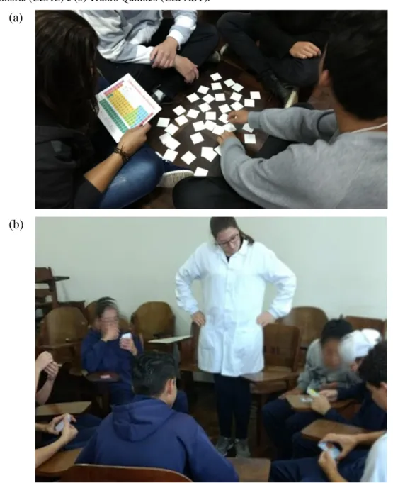 Figura 4 - Detalhe dos estudantes realizando as partidas dos Jogos Químicos, mediados pelos estudantes de graduação