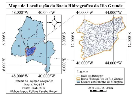 Figura 1. Mapa de localização da Bacia Hidrográfica do Rio Grande, Barreiras - BA-Brasil