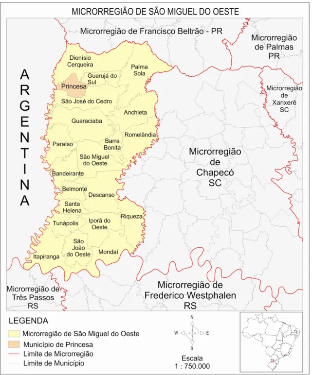FIGURA 4: Mapa da Microrregião de São Miguel do Oeste - SC e localização do município de Princesa.