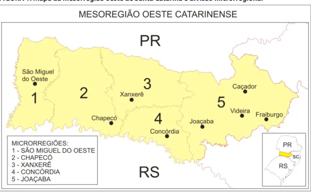 FIGURA 1: Mapa da mesorregião oeste de Santa Catarina e divisão microrregional