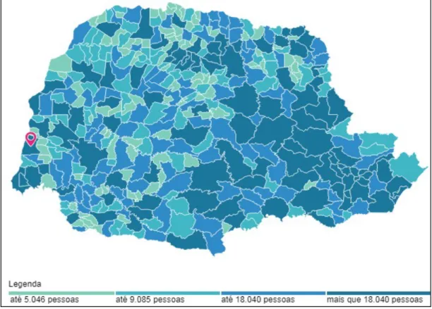 Figura 1: Mapa do Estado do Paraná com a cidade de Santa Helena em destaque e com dados da  população no último censo (IBGE, 2010)