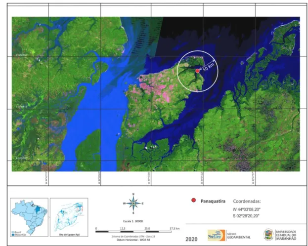 Figura  1.  Área  de  estudo  com  a  localização  do  Sítio  de  aves  migratórias  de  Panaquatira,  município  de  São  José  de  Ribamar-MA