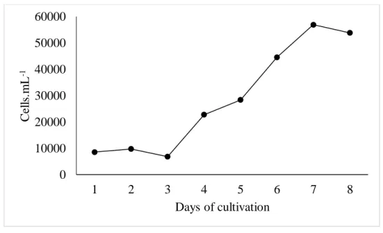 Figure 2 Growth curve of A. platensis grown in Venkataraman in indoor system 
