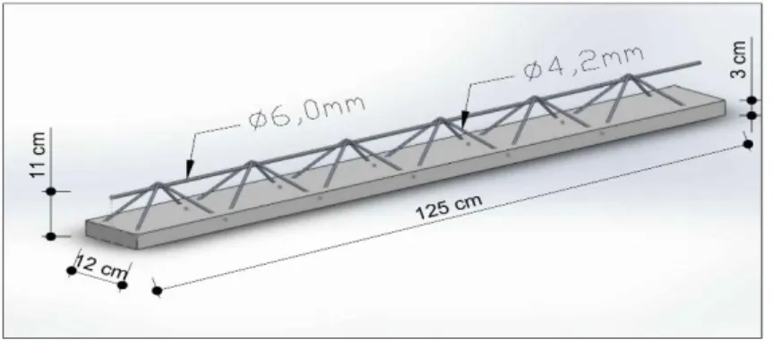 Figura 5: Dimensões médias finais das vigotas (cm) e diâmetro dos fios de aço (mm) 