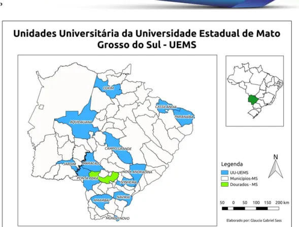 Figura 2: Polos EaD UEMS em parceria com a UAB em Mato Grosso do Sul.