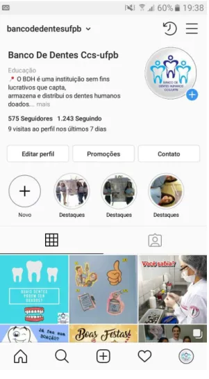 Figura 3: Rede social do BDH (Instagram), como meio virtual para divulgação e esclarecimentos de possíveis dúvidas