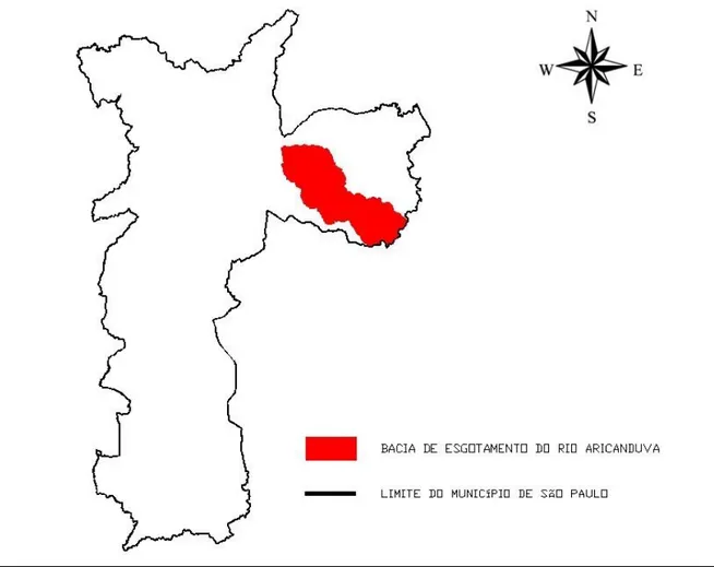 Figura 1: Município de São Paulo com a localização da Bacia de Esgotamento do Rio Aricanduva