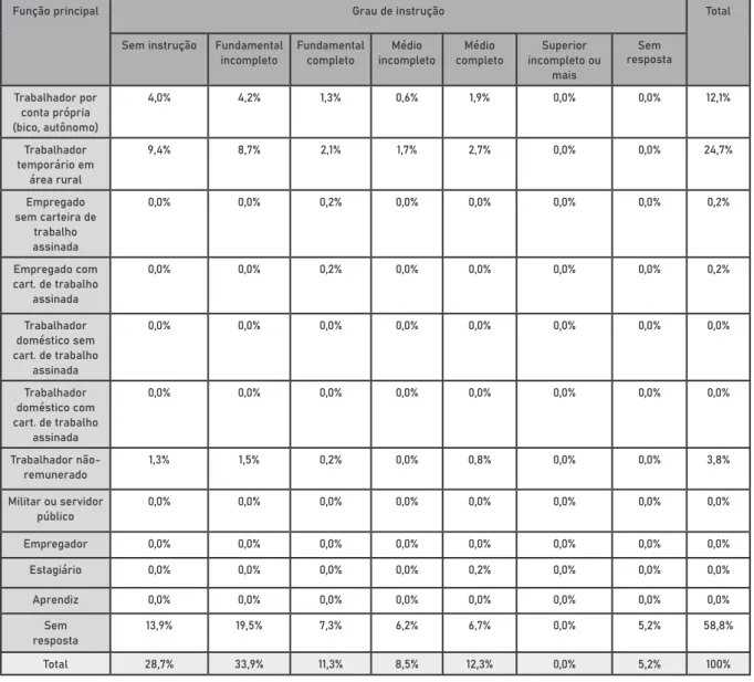 Tabela 1: Função principal e Grau de instrução dos componentes da família