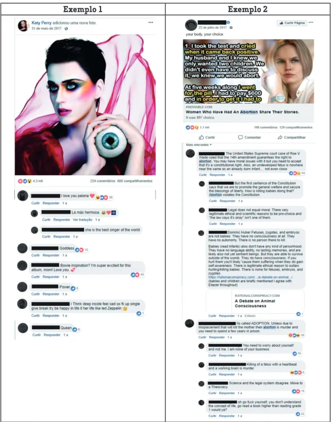 Figura 1 - Diferentes tipos de “comentários do Facebook”