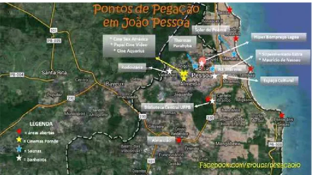 Figura 1 – Cartografia dos pontos de pegação na malha urbana de João Pessoa, PB 