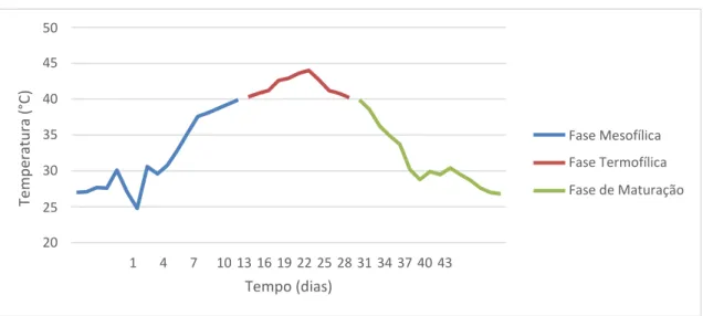 Gráfico 1: Curva de temperatura durante o processo de compostagem. 