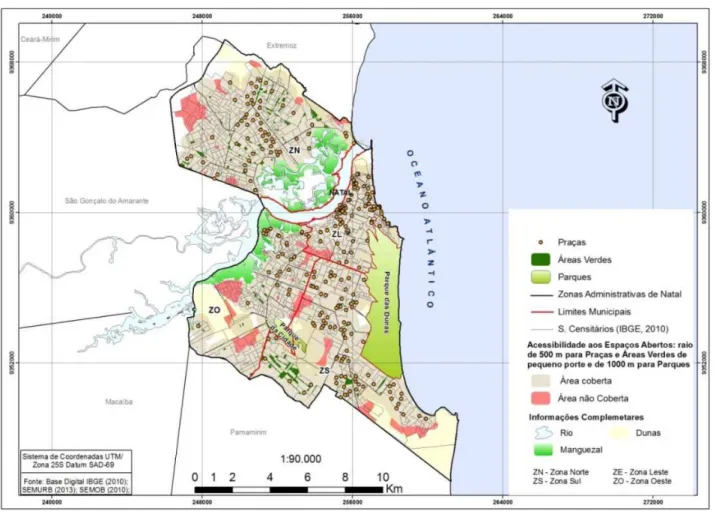 Figura 4. Acessibilidade aos espaços abertos em Natal/RN