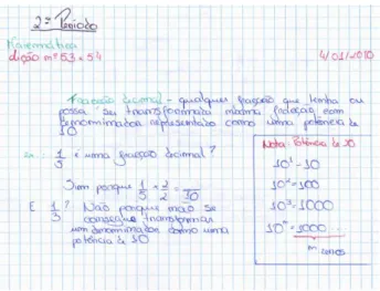 Figura 6 – Extrato do caderno da Liliana da aula de 4 de Janeiro   