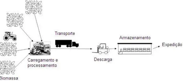 Figura 2 - Processo geral de uma cadeia de abastecimento de biomassa [13]. 