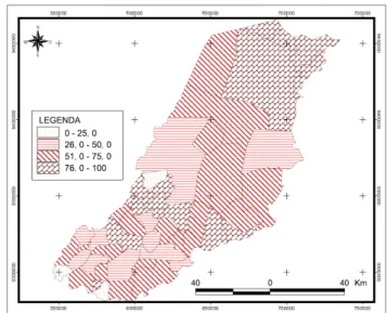 Figura 3: Mapa temático de taxa de urbanização dos municípios da BHRAM.