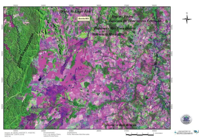Figura 2: Imagem de satélite LANDSAT 5 (RGB 543), com identi ﬁ  cação das paisagens Anhanguera - UNIDERP