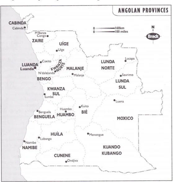 Figura 6: Mapa com províncias de Angola (Stead &amp; Rorison, 2009) 
