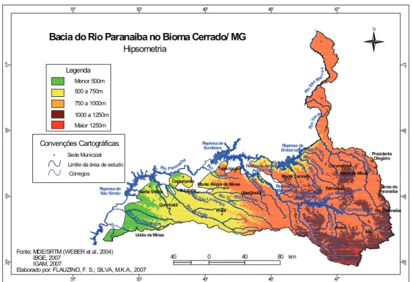 FIGURA 2: Mapa hipsométrico da área de estudo.