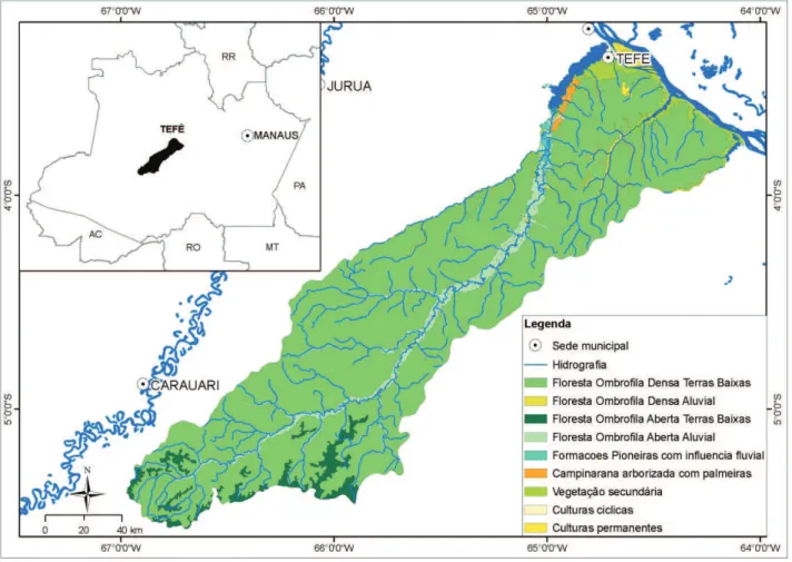 FIGURA 1: Localização do município de Tefé, AM e uso e cobertura da terra do município.