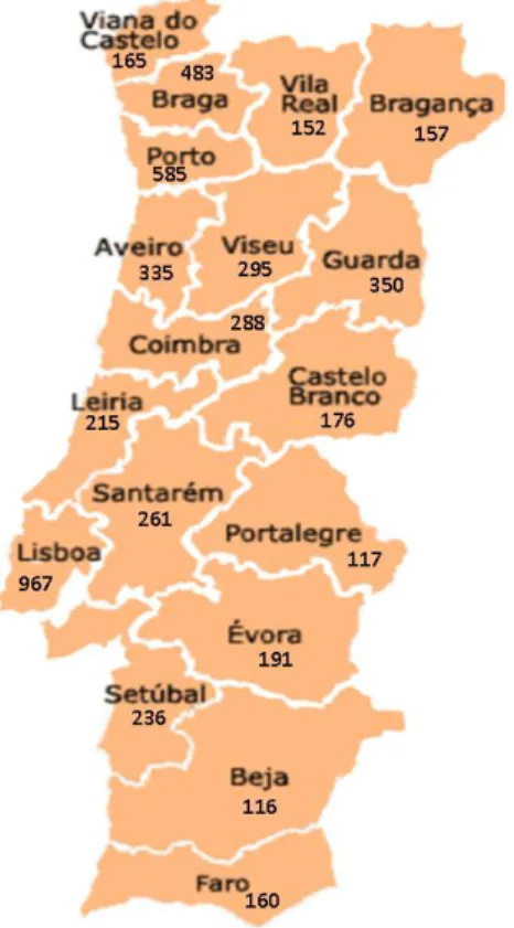 Figura 2.3 – Distribuição geográfica das IPSS em Portugal 