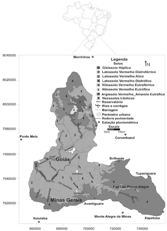 Figura 1. Mapa de classes de solos da área de estudo, adaptado da carta do estado de Goiás (SIG-GOIAS, 2003)