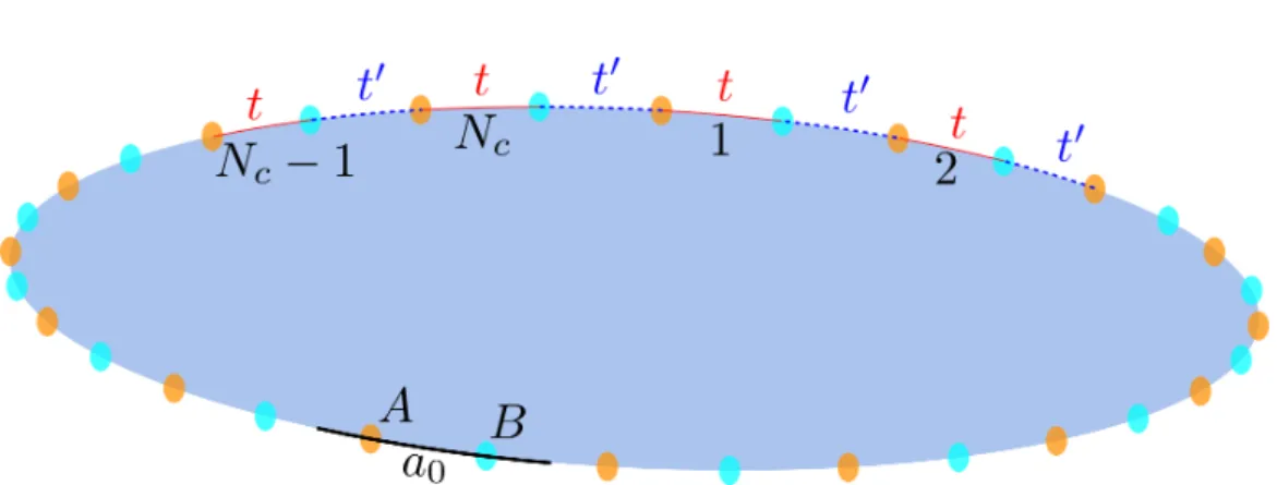 Figura 2.4: Cadeia AB finita com CFP. Esta cadeia ´ e constitu´ıda por N c c´ elulas unit´ arias dispostas ao longo de uma circunferˆ encia, espa¸ cadas entre si por um arco de tamanho a 0 , permitindo deste modo que a ´ ultima e primeira c´ elulas unit´ a