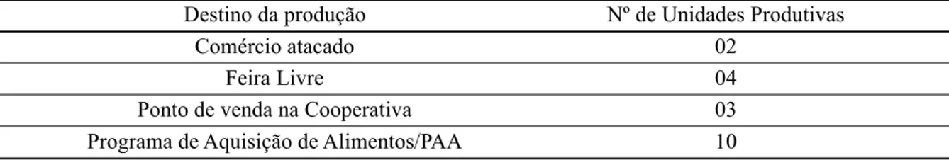 Tabela 2 - Destino da produção de base agroecológica dos agricultores do município de Pelotas/RS.