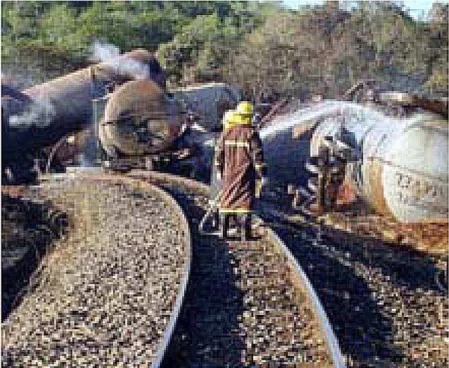 Figura 4. Acidente de trem ocorrido em junho de 2003 na microbacia do córrego Alegria.