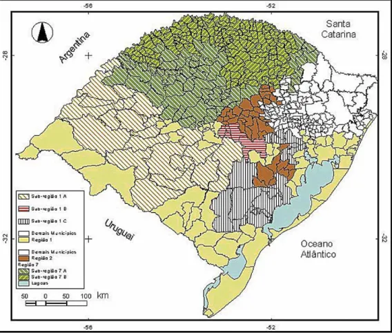 Figura 4. Regiões e Sub-regiões Geoeconômicas em Processo de Reestruturação Econômica no RS.