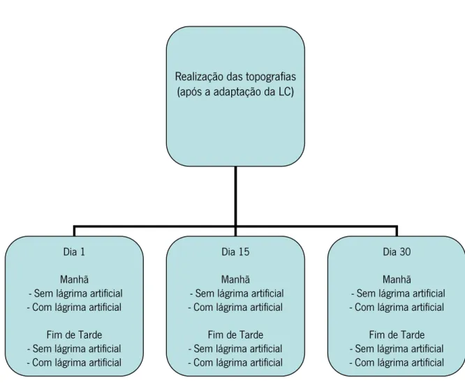 Figura 3.2. Representação das topografias realizadas ao longo do mês com a LC colocada 