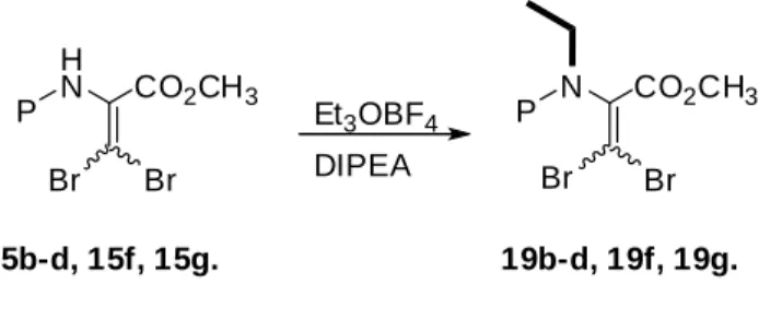 Tabela  3.  Resultados  obtidos  na  N-etilação  de  esteres  metílicos  de  N-acil,  β,β-dibromo  desidroalaninas