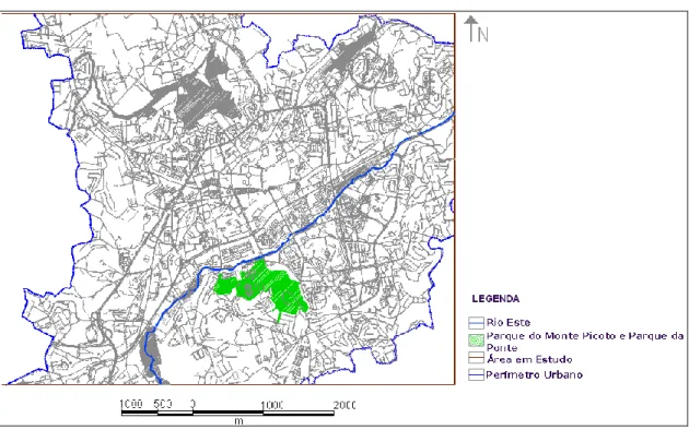 Figura 20: Área do Parque do Monte Picoto e Parque da Ponte (mapa elaborado pela autora)