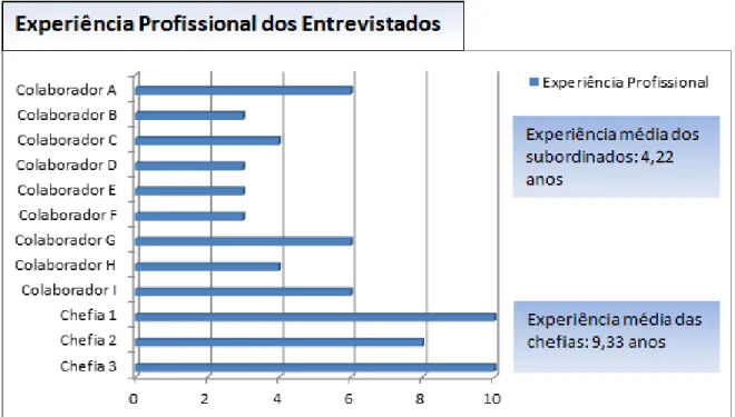 Figura 7: Experiência profissional em anos dos subordinados e chefias entrevistadas. 