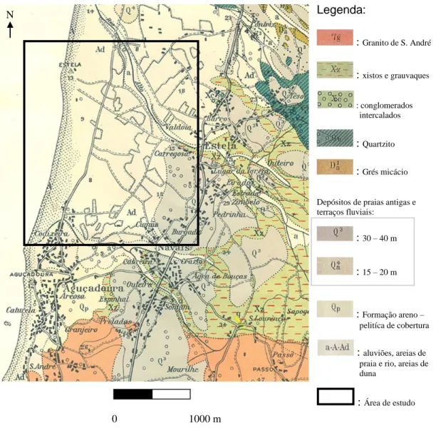 Fig. 2.5: Enquadramento geológico da área em estudo (adaptado de Teixeira e  Medeiros, 1965)
