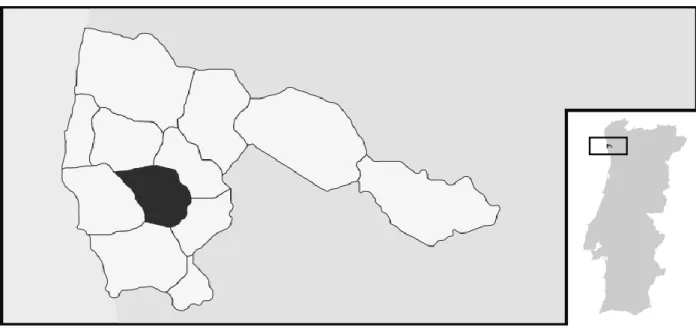 Figura  1.  Localização  geográfica  da  freguesia  de  Amorim  (destacada  a  preto)  e  sua  posição relativa no Território Nacional Continental (imagem à direita) e no Concelho da  Póvoa de Varzim (imagem à esquerda)