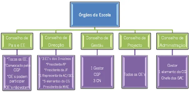Figura 6 - Órgãos da escola                 Figura 5 - Núcleos 