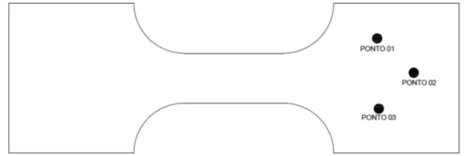 Figura 3. Representação esquemática dos pontos onde foi realizada a voltametria linear.