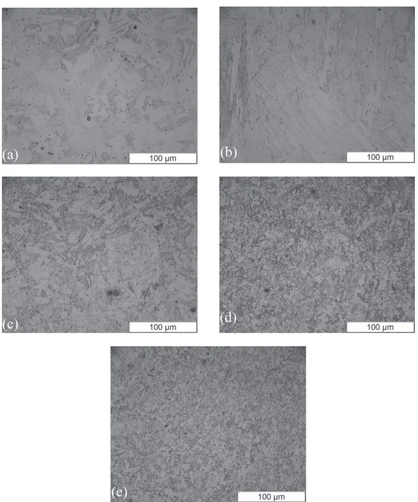 Figura 5. Microestrutura do depósito soldado AWS410 NiMo em diferentes temperaturas interpasse