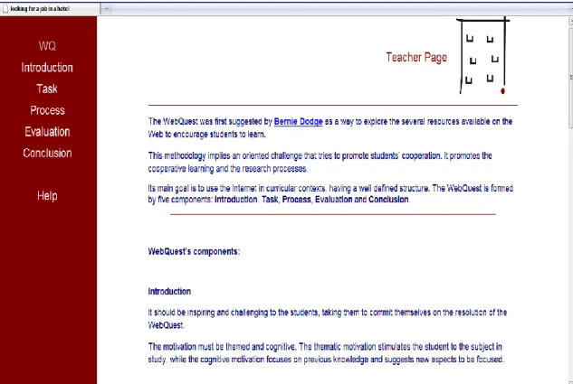 Figura 3.3 – Vista parcial da página para o professor da WebQuest 