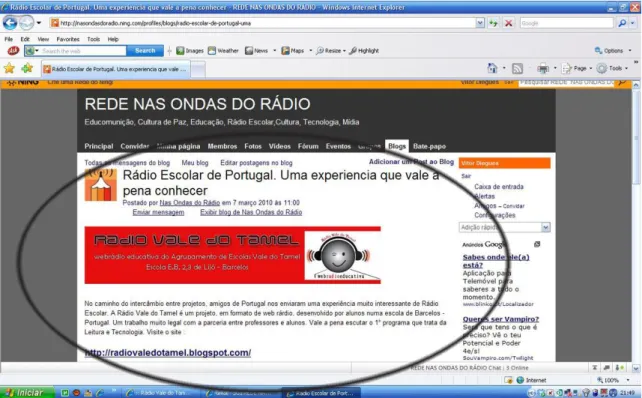 Figura 6 | A nossa WebRádio educativa mereceu destaque no site brasileiro   (consultado no dia 7 de Março de 2010) 