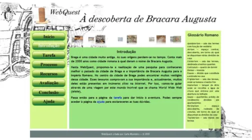 Figura 4 - Página de Introdução de uma WebQuest com o tema a estudar. 