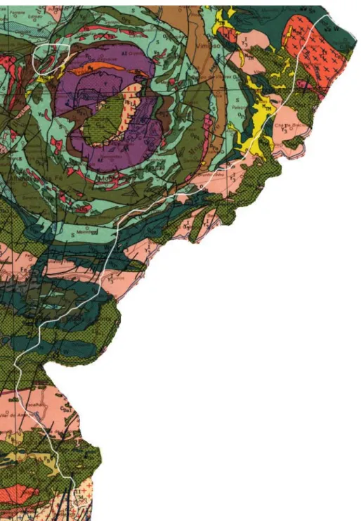 Fig.  3.7:  Extracto  da  carta  geológica  de  Portugal  à  escala  1/500000  na  região  do  PNDI; 