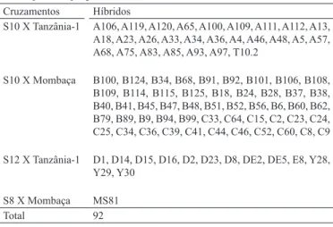 Tabela 1. Relação dos híbridos apomíticos de Panicum maximum avaliados e  suas respectivas progênies.