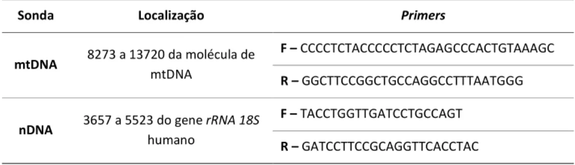 Tabela 2. Localização e sequência dos primers das sondas de mtDNA e nDNA. 