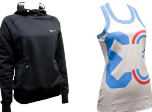 Figura 33 e 34: Casaco e camiseta da linha feminina de algodão biológico Nike Organics