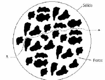 Figura 2.4 – Difusão em sólidos porosos. 