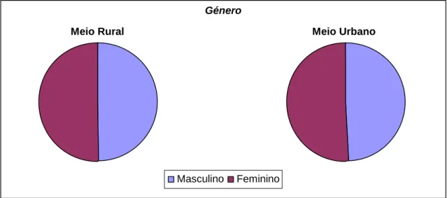 Figura 4.2-A – Distribuição dos sujeitos, de acordo com o género, em função do meio