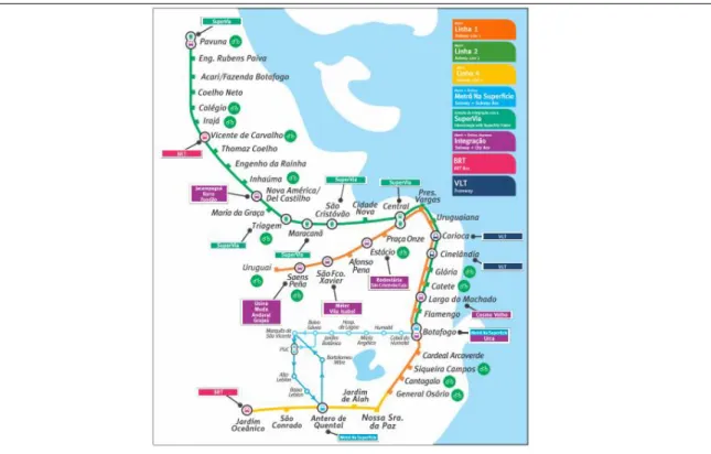 Figura 2: Mapa com as linhas do MetrôRio. Fonte: MetrôRio 