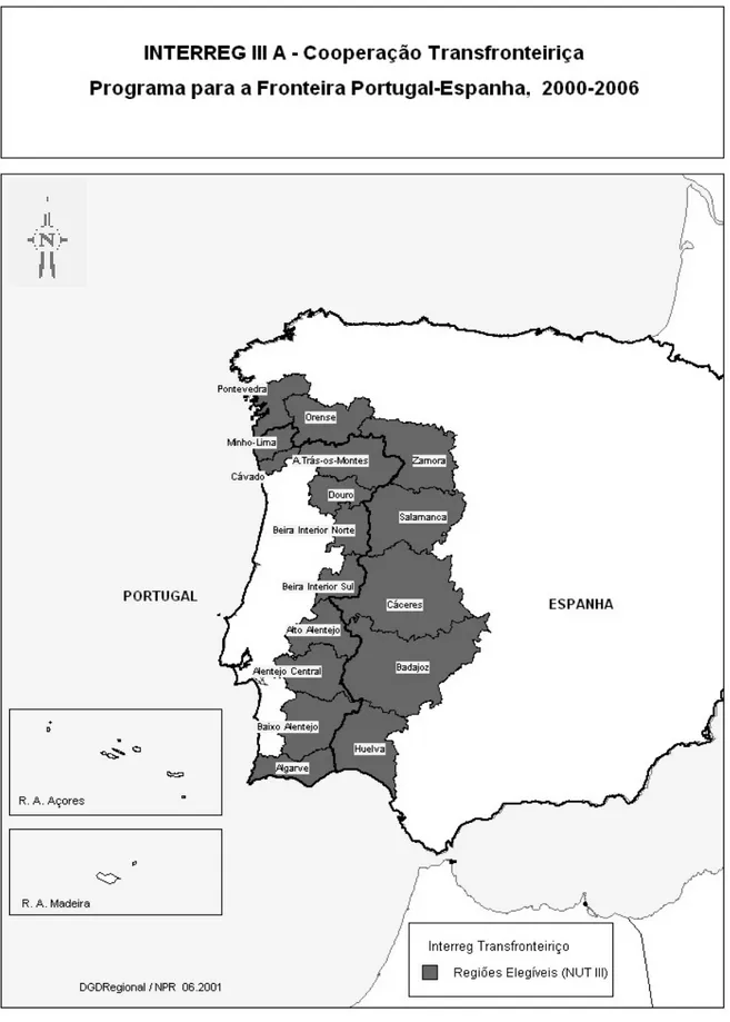 Fig. 1 - Mapa de aplicação do Programa Comunitário INTERREG III - A 