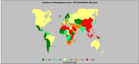 Figura 8 – Incidência do cancro da nasofaringe no mundo em 2000 (adaptado  de Parkin 2001)